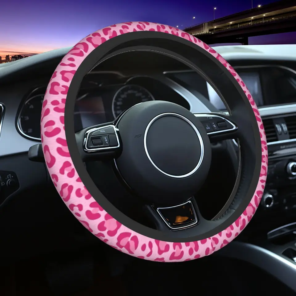 37-38 Automobilové kryty kolies ružového leopardového mäkkého vrkoča na kryte volantu Automatické dekorácia farebné automatické doplnky