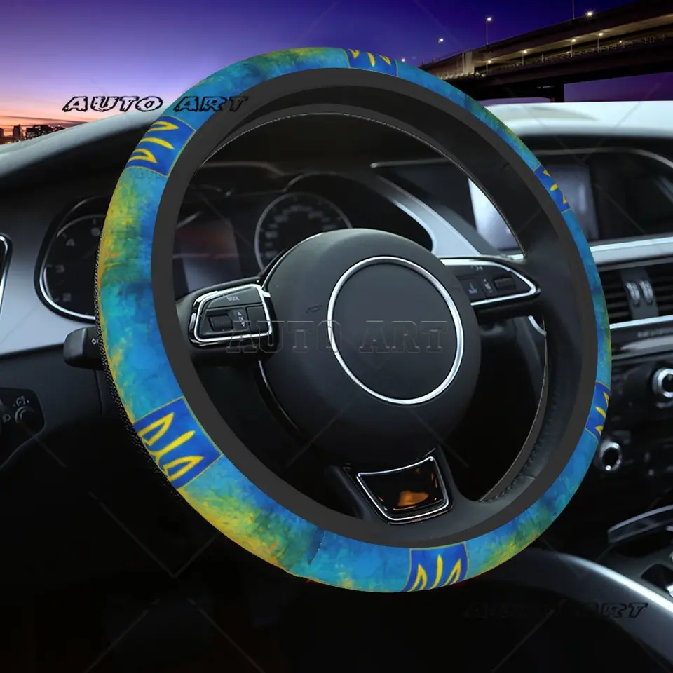 38 cm automobilový volant pokrýva Ukrajinu vlajku so mäkkým automobilom Vhodné autá doplnky