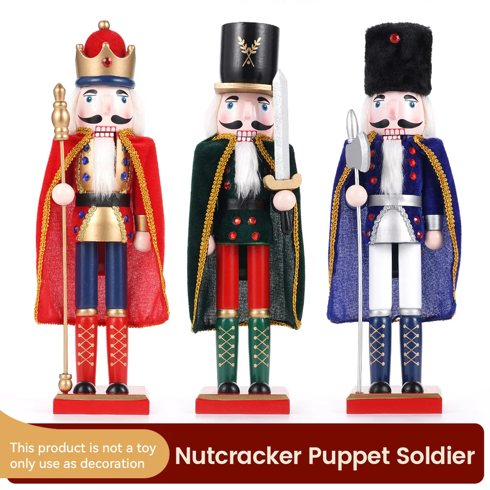 38 cm vianočné lucenkyne drevené drevorubáre Ornament Ornament Cloak King King Soldier Handraft Doll Hray domáca kancelária Divát dekorácie darček