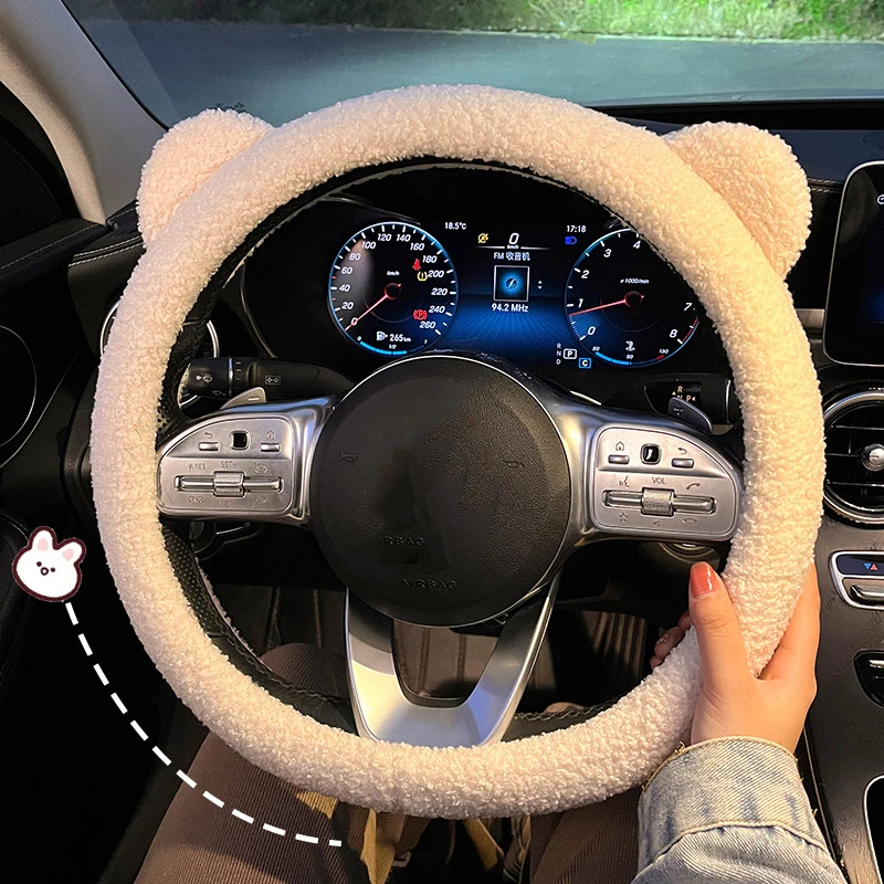 38 cm zimný plyšový kryt volantu roztomilý uší teplejší kryt roztomilé karikatúry dodávky automobilových vozidiel Automobilový interiér Úpravy