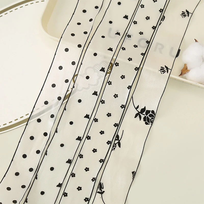 38 mm 10 yardov čierne bodky priadza Ribbon retro elegantný štýl stuha pre luky kytice darček balenie šijacích DIY doplnky