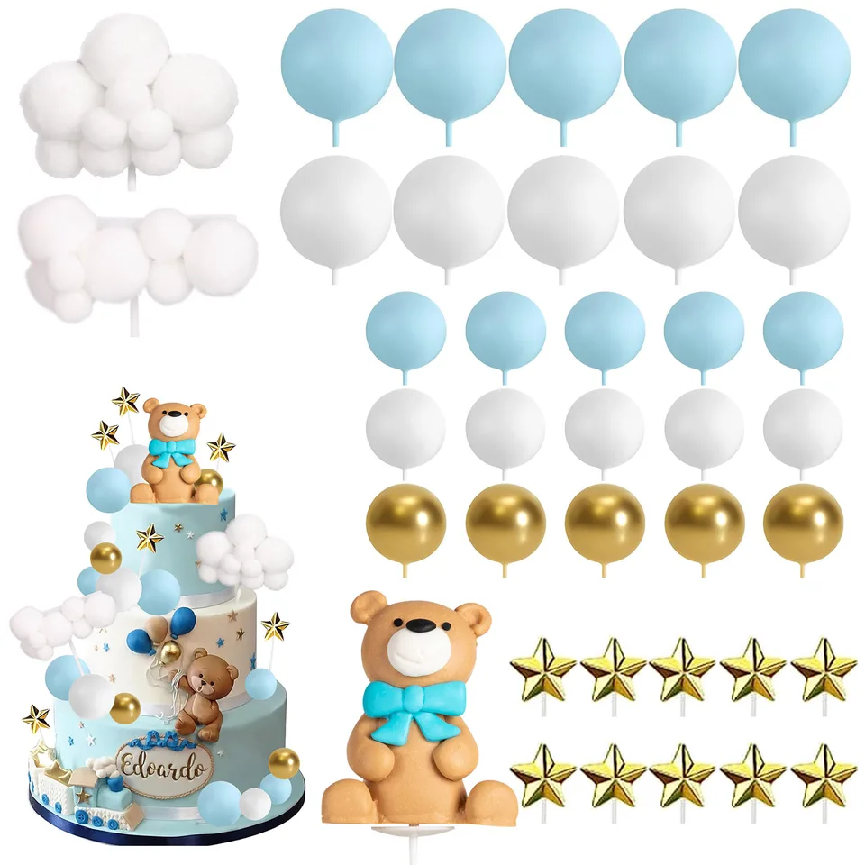 38ks roztomilé dekorácie koláča Miniteddy Bear Torty Bear Figurine Bolls Stars Clouds torty Toppers pre bábätko