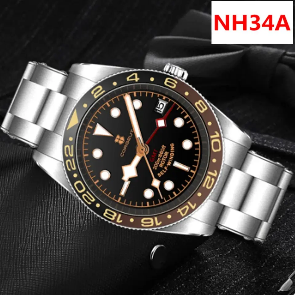 39 mm Corgeut NH34 GMT Watch Business Luxusný muž hodinky zafíre sklo