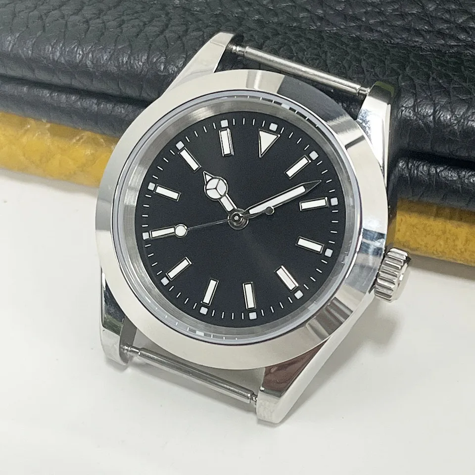 39 mm pánske hodinky Top značky Luxusné leštené z nehrdzavejúcej ocele Automatické mechanické vodotesné čierne číselník Sapphire Glass A100