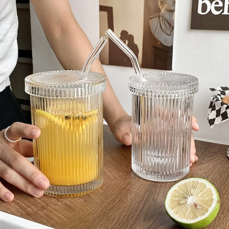 390 ml Stripe sklo tepelne odoláva šálke s vekom Slaw Kórejský japonský štýl Víno mlieko Káva Káva Čajový šálka svadobné darčeky Dropship