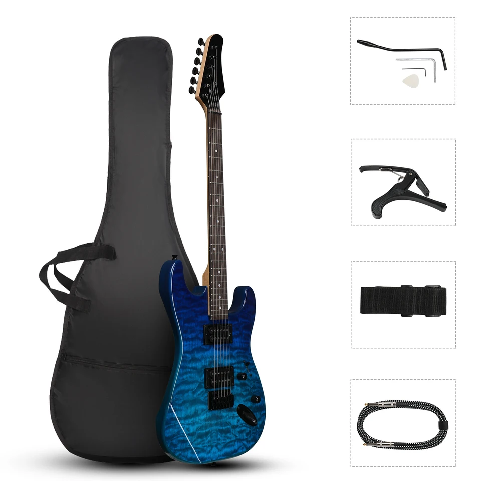 39in Electric Guitar HH Pickups Trans Blue suit for Heavier Rock
