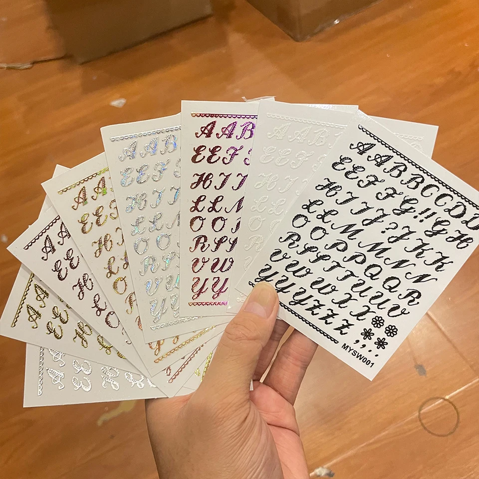 3D anglická abeceda na nechty na nechty na nechty holografie Art fonts adhézne posúvací laser laserový farebný list obtisky dekorácie DIY manikúru*