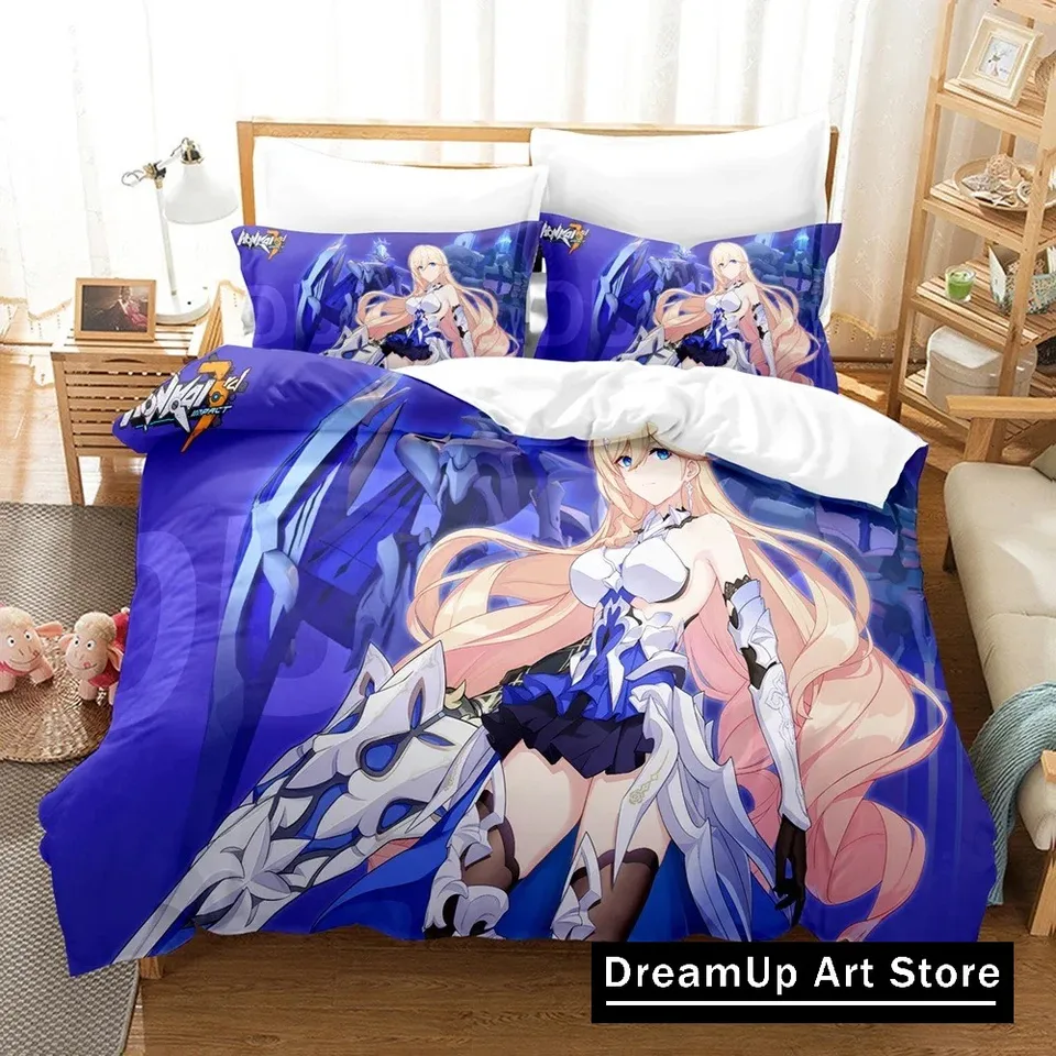 3D Anime Honkai Impact 3. posteľná súprava roztomilý kryt prikrývky postele s vankúšom dvojčatá single kráľovná kráľa chlapcov dospelí