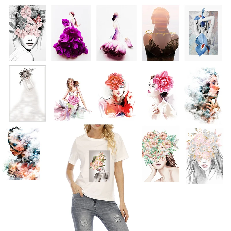 3D Art Beauty Foto Flower Rose Heat Transfer DIY železo na dámskej džínsovej dekorácii Prispôsobené fotolepky prispôsobené