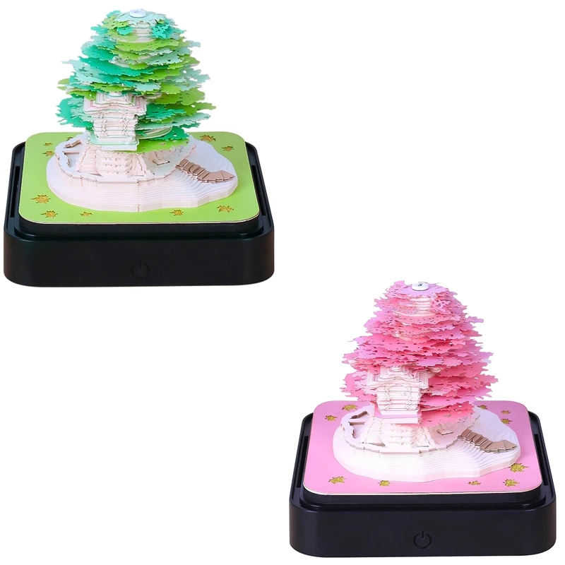3D Art Calendar Memo Pad 2024, Kreatívny kalendár hodiniek Sakura Rip Away Paper Castry Lepkára DIY Poznámka