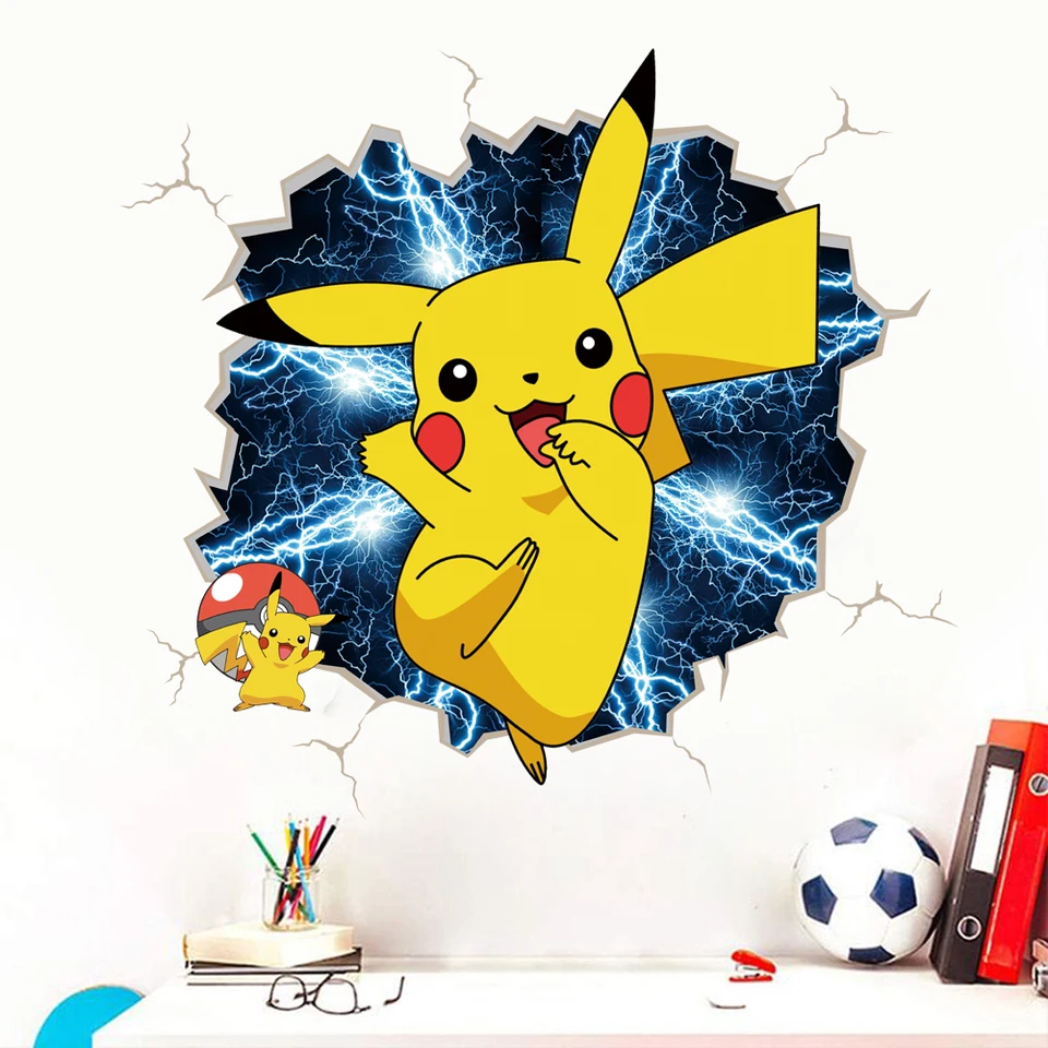 3D Broken Wall Cartoon Pikachu Nálepka na stenu pre detskú izbu Obývacia izba materská škola Darčeky pre deti pre deti filmový plagát