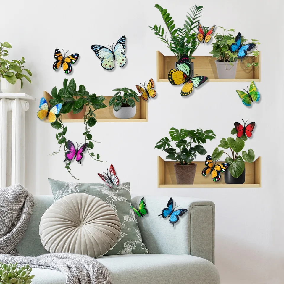 3D Butterflyse Green Potted Plant Stickers, pozadie steny dekorácie obývacia izba a spálne self-pasívne nástenné nálepky
