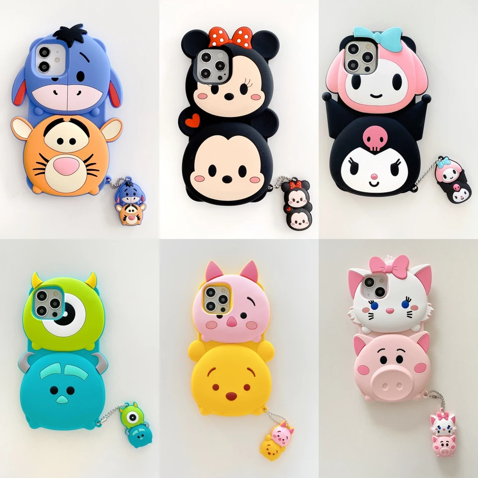 3D Cartoon Disney vzorovaný mäkký silikónový telefón pre iPhone 13 Pro Max 12 11 x xr xs max 7 8 6s 6 plus kryt s príveskom