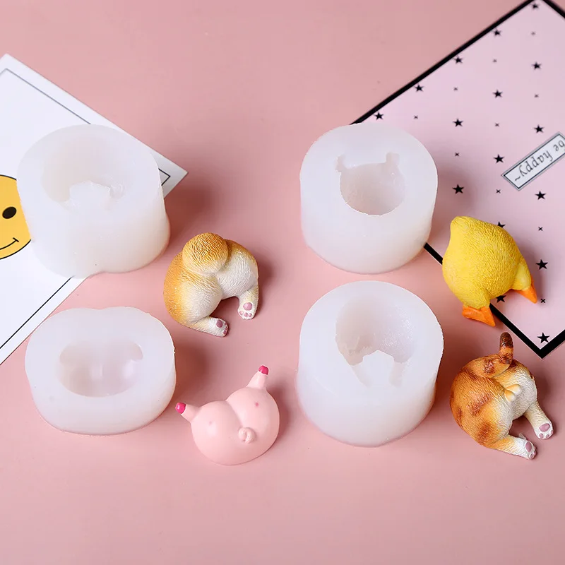 3D Cartoon Dog Cat Duck Ass Candle Silikone Fold DIY Ručne vyrobené zvieracé voňavé mydlové živice forma čokoládová forma Nástroj