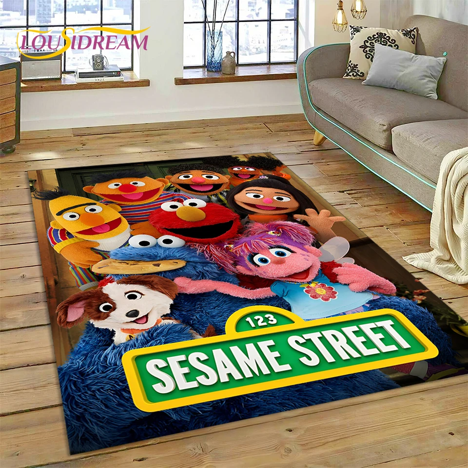 3D Cartoon S-Sesame Street Koberca Koberec pre obývaciu izbu Domáca dekorácia, podlahová rohož nekĺzavej dekorácie pre darček pre rohožku pohovky