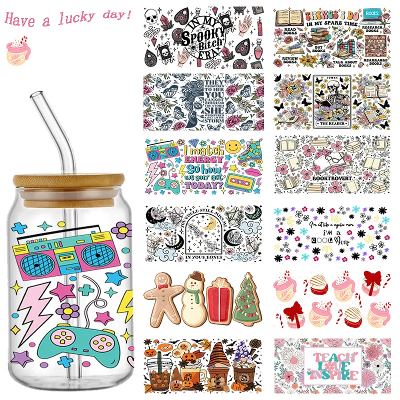 3D Cartoon UV DTF Cup Cup Of Prevody nálepky učiteľov kniha vlastné štítky DIY Selfadhesive Witerproof Logo pre 16oz sklo Libbey sklo
