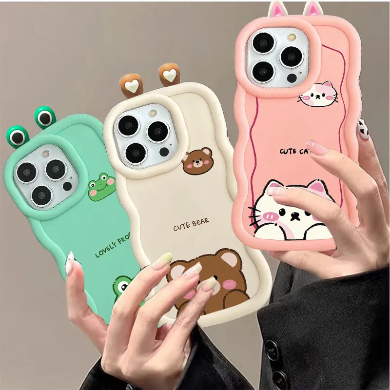 3D Cat Bear Frog Eyes Ears Uši puzdro pre Oppo A3X A3 Pro Reno 12 11 10 Pro 11f 12f A60 A79 A74 A76 A59 A15 A16 A17 Cuce Case TPU Case TPU