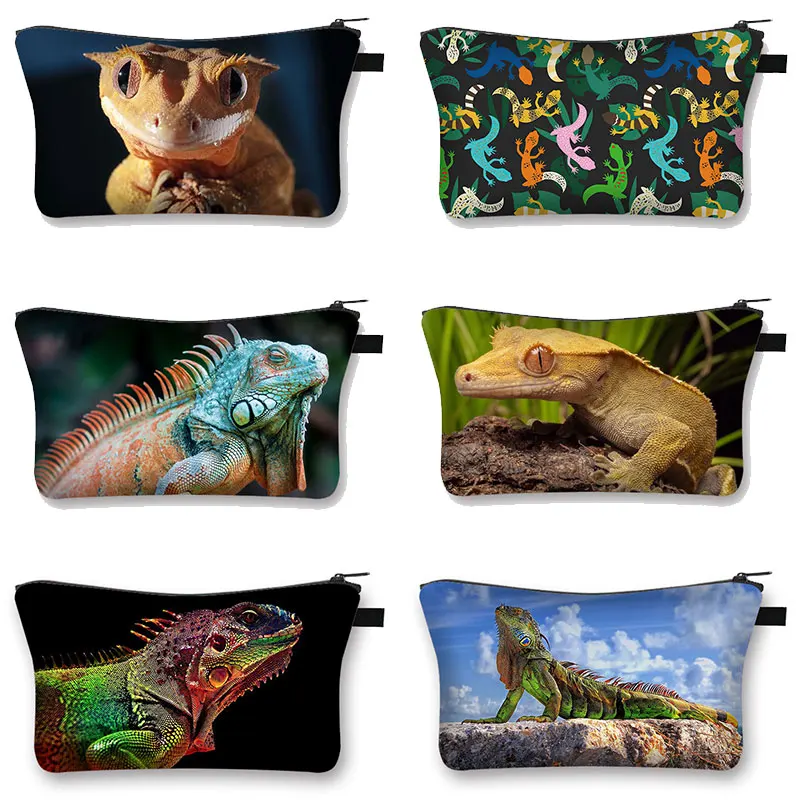 3D Crested Gecko / Fúzatý dračí tlač Kozmetické puzdro Ženy Pet Reptile Lizard Toaletry Tašky