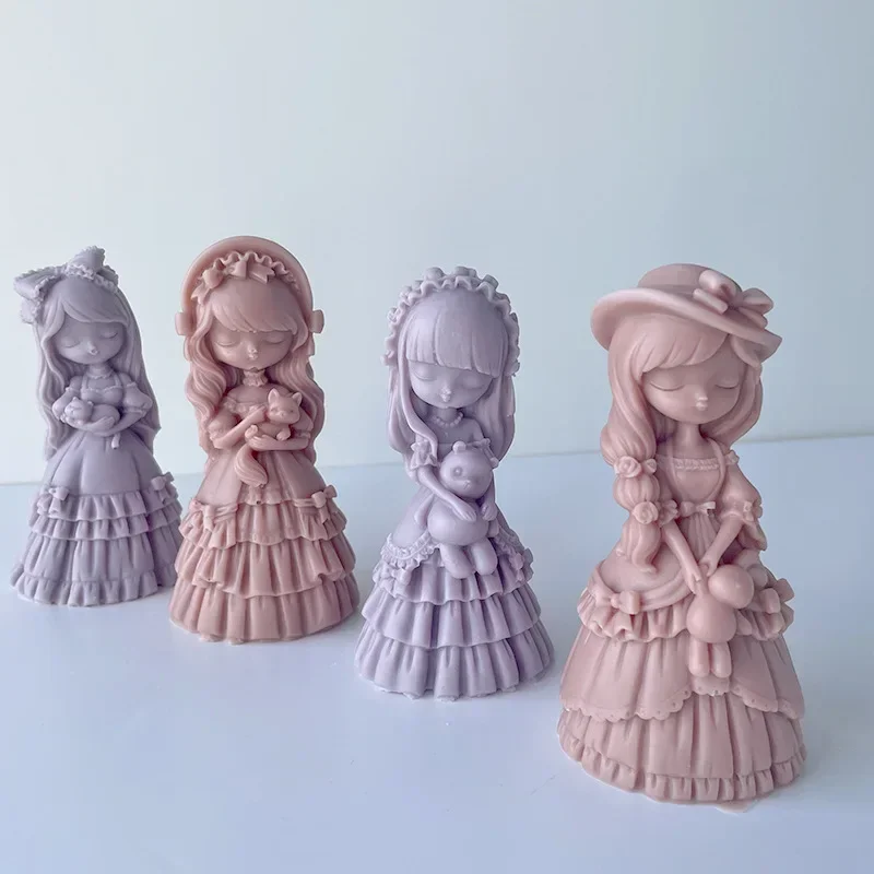 3D dievčenská bábika zdobená sviečka silikónová forma DIY roztomilá princezná socha Passin živice mydlové sviečky
