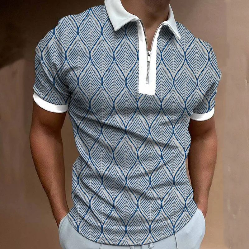 3D digitálne tlačené muži leto s krátkym rukávom zips pólové košele Muži 100% polyester rýchle sušenie pol košele Men golfové pólové vrcholy
