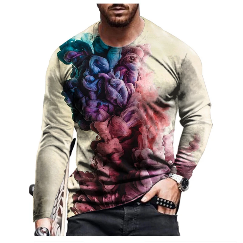 3D digitálne tlačené tričko Men osobnosť vizuálny graffiti pullover s dlhým rukávom tričká Super cool vrcholy