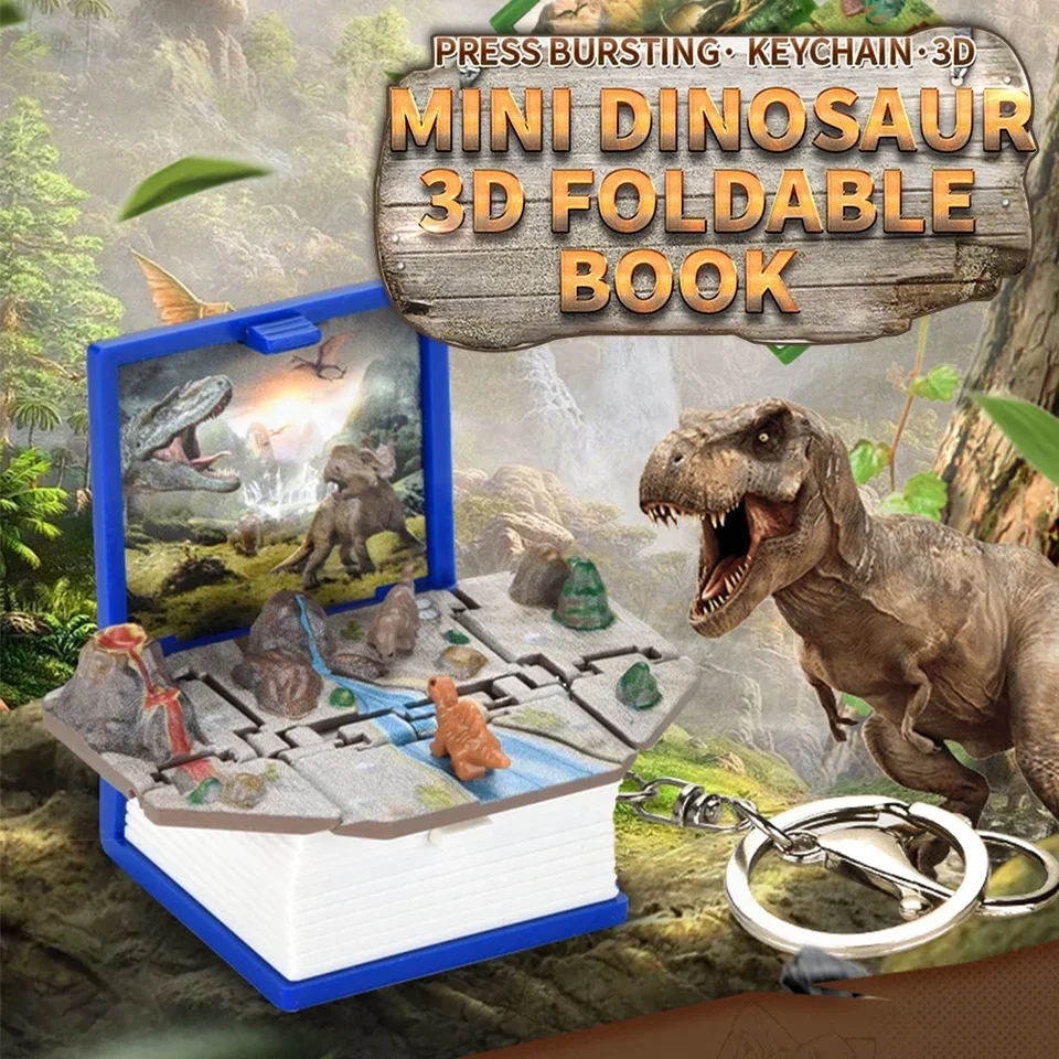 3D dinosaurus skladacia kniha Kľúčová reťazec Pop -Out Mini Book Astronaut Wacky Hračky Trén