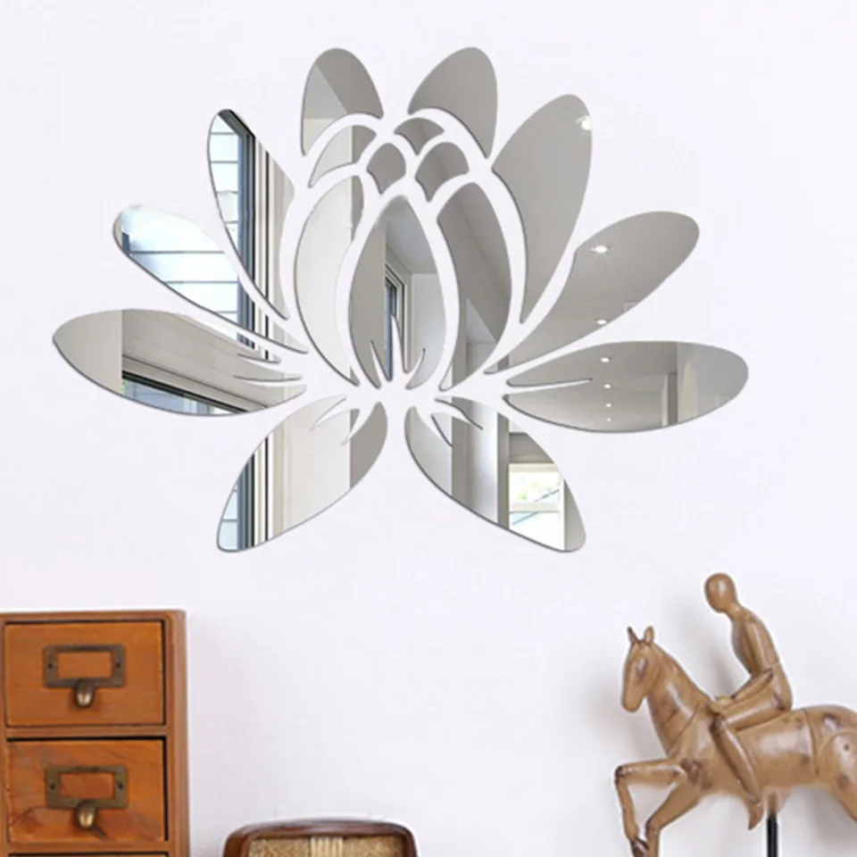 3D DIY Lotus Flower Mirror Strepka na stenu odnímateľné akrylové umenie nástenné nálepky pre nálepky pre obývaciu izbu Domáce dekorácie