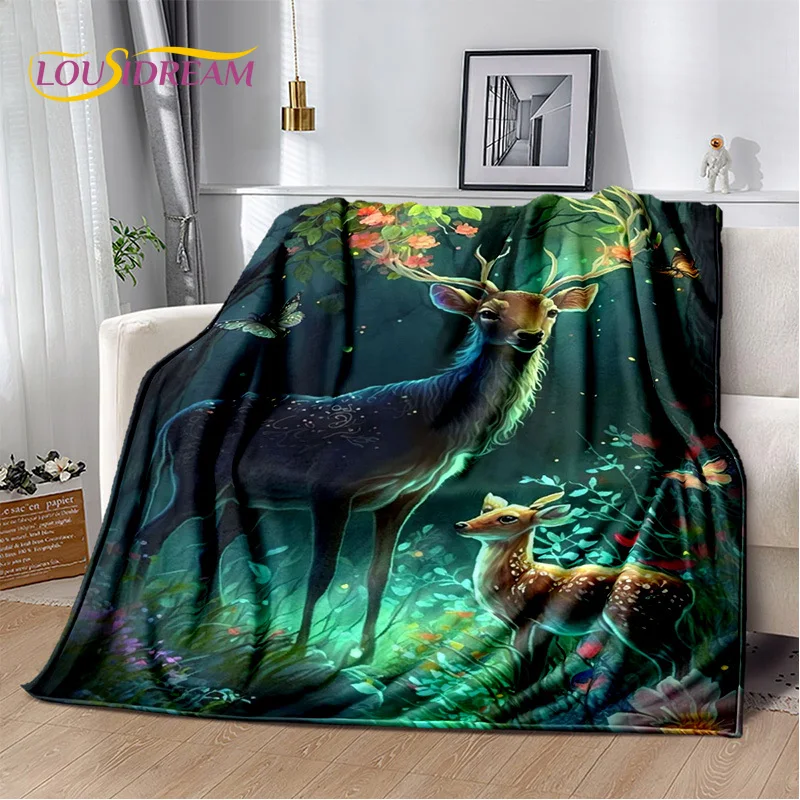3D Dream Forest Vianoce Elk Sika Deer Mäkká plyšová prikrývka, flanelová prikrývka prikrývka pre obývaciu izbu spálňová posteľ pohovka