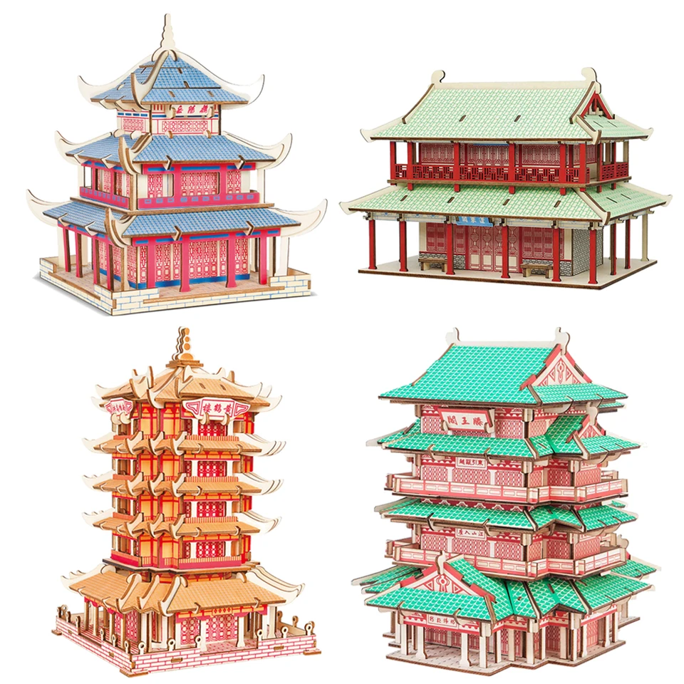 3D drevená puzzle Čínske tradičné stavebné domy Model DIY montáž stolovú hru Drevené dielne pre skladačku