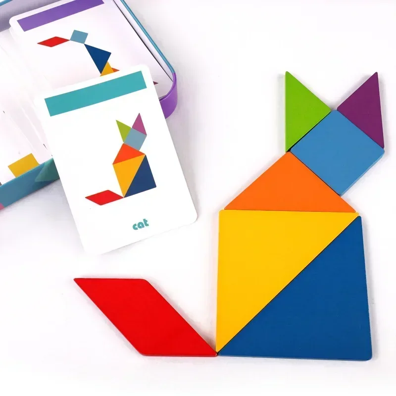 3D drevený vzor zvierat pre Jigsaw Puzzle farebné tankramové hračky Kids Montessori skoré vzdelávanie triedenie hry hračky pre deti darček