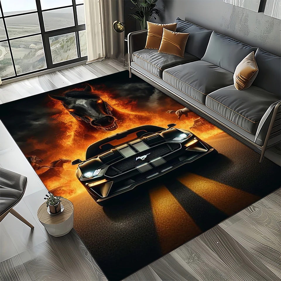 3D F-Ford Mustang Racing Car Motocykel koberec koberce pre obývaciu izbu Domovská pohovka dekorácia, detské koberec non-šmykľavky podlahové podlahy