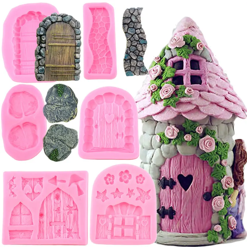 3D Fairy Garden Fairy Gnome Home Dvere Slimák Silikónová čokoládová formy kamenná cesta fondant koláč zdobenie cukroviniek Polymér ílová pleseň