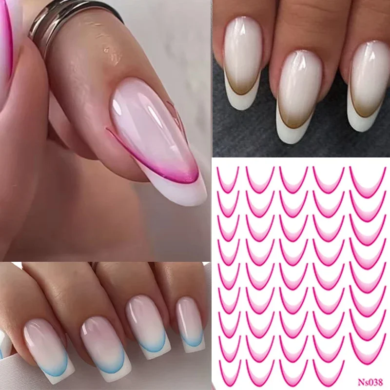 3D farebné francúzske nálepky na nechty dizajn francúzske romantické módne príslušenstvo na nechty Gradient line nalepky na nechty nálepky