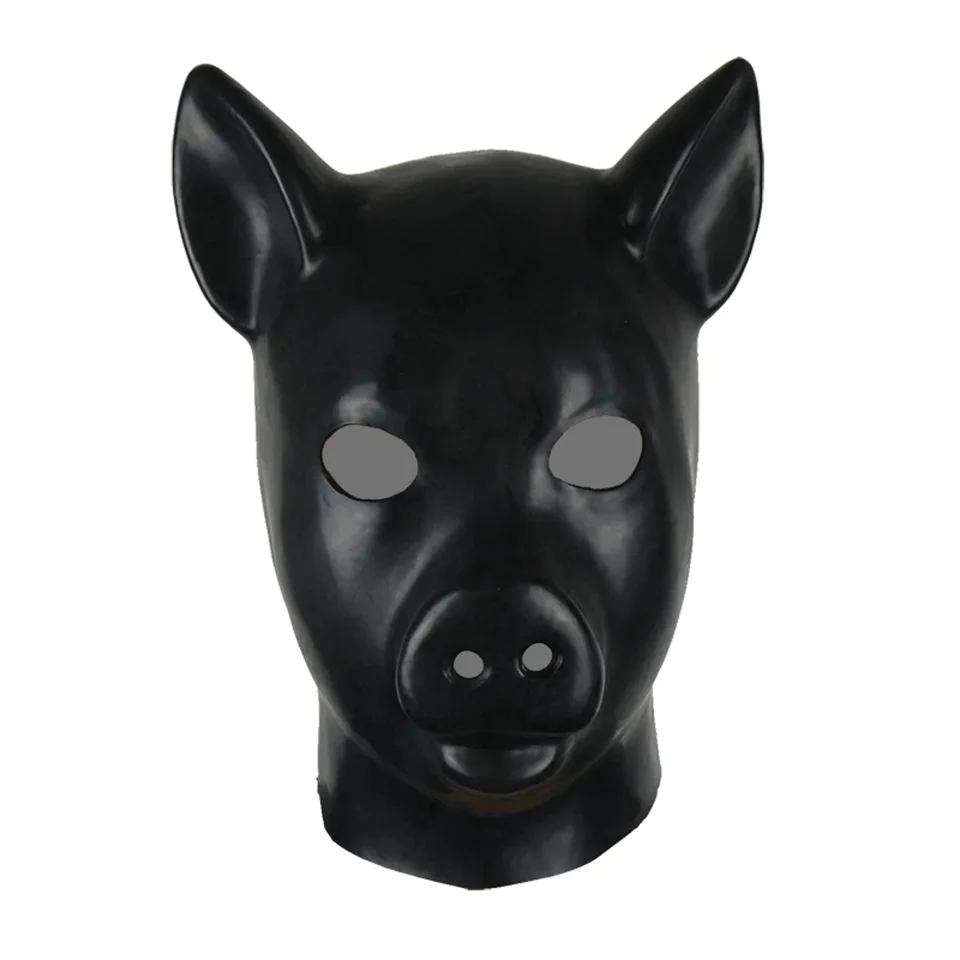 3D forma latexová gumová fetiš fetiš Pig Hood Animal Mask s zipsom ružová latexová maska ​​plná cosplay hlavy