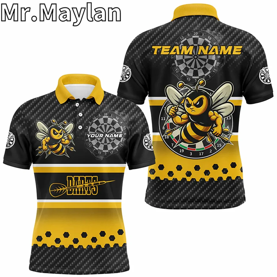 3D Funny Yellow Black Darts Bee Vlastné meno Športové pólové košele pre mužov DARTS DRAS JERSITY OUFITY DARKY PRE Šípky milovníkov