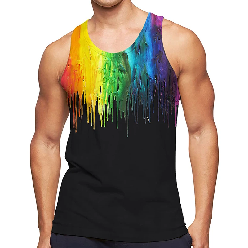 3D graffiti maľba potlačená nádrž top telocvičňa Men Cool Streetwear basketbalová vesta rýchle sušenie bez rukávov Tričko Y2K Tops