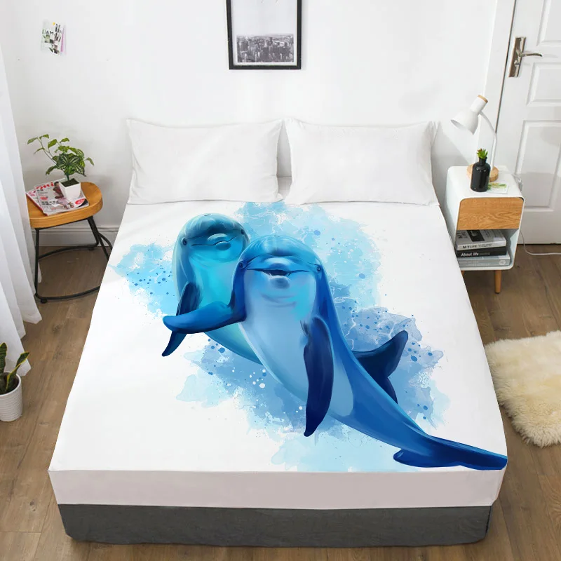 3D HD digitálna tlačiareň s elastickým, namontovaným listom vlastná veľkosť, podstielka roztomilý delfín/veľryba, kryt matrace 160x200