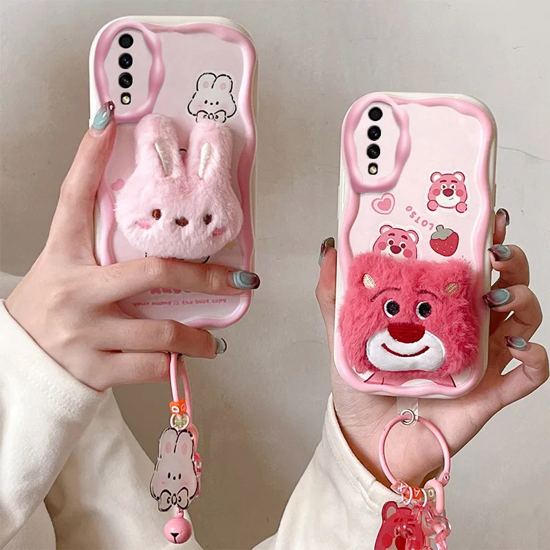 3D karikatúra Plyšový telefón pre Samsung Galaxy A30S A50 A20S A10S M10 M01S F02S F12 F54 Furry králičie zajačiky Soft Soft Fur Covers