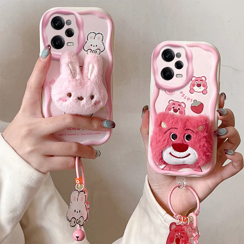 3D karikatúra Plyšový telefón pre Xiaomi Redmi Note 12 11 Pro 12t 11t 11S 11E Pro+ 4G 5G Furry Nutra Bunny Bunny Bear Soft Cover Fur s kožušinou