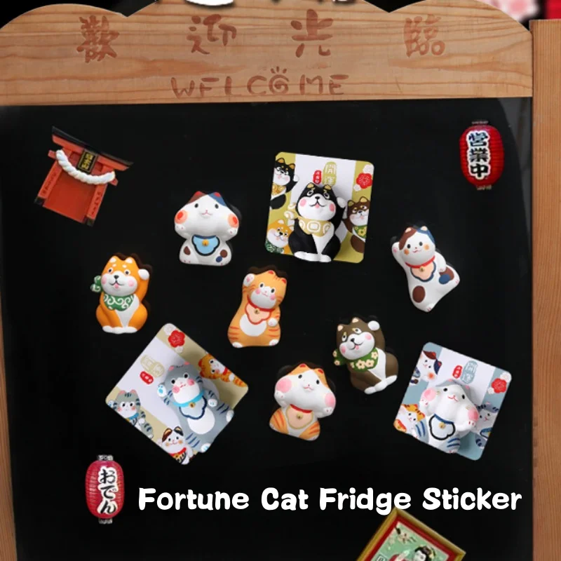 3D keramická ručne maľovaná šťastná mačka Chladnička Sticker Japanese Domáca dekorácia Malé zviera Magnetické sacie chladnička Decor Decor