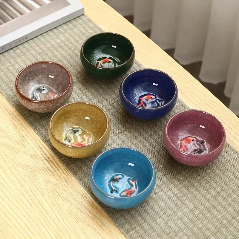 3D keramická zlatá rybia Čína Čajový pohár Porcelánové šálky hrnčeky pre čajovú misu Ruky hrnčiarske šálky šálky šálky japonský hrnček Čínske misky