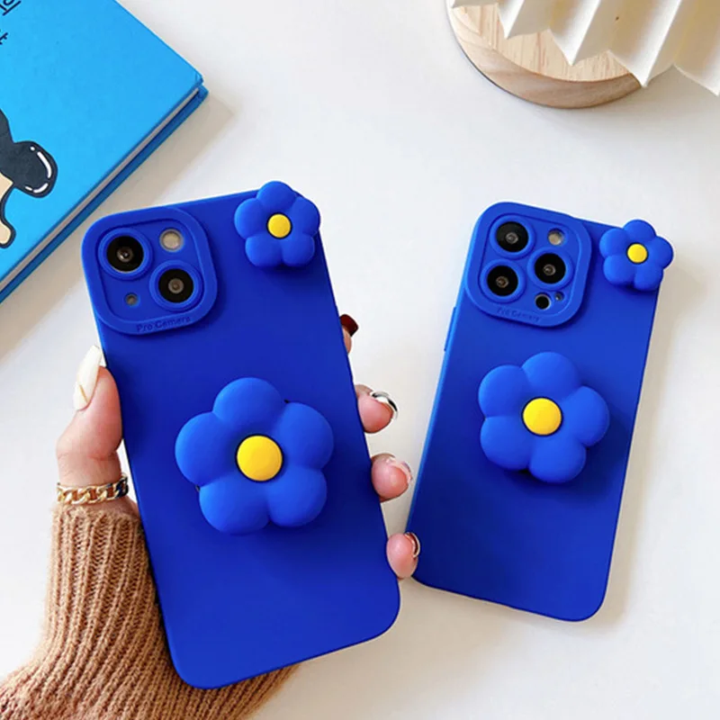 3d Klein Blue Držiteľ kvetov pre stojan pre Samsung Galaxy S24 Ultra S23 Fe S22 S21 Plus S20 S10 S9 S8+ Ochranný pokryt TPU TPU