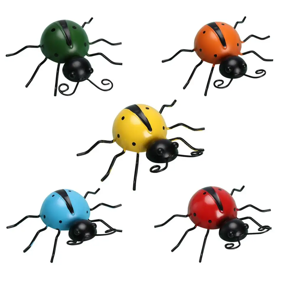 3d kovové ladybugs nástenné umenie vonkajšie záhradné nástenné dekorácie Rustikálne sochy sochy pre verandu verandu terasa na trávnik Plot