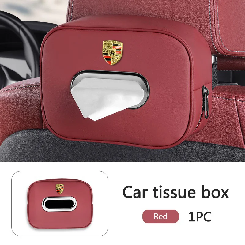 3D kovový znak automobilu Tissue Bag Back Tissue Storage Box pre Porsche Cayenne Panamera Macan 911 718 Taycan Boxster Cayman 918