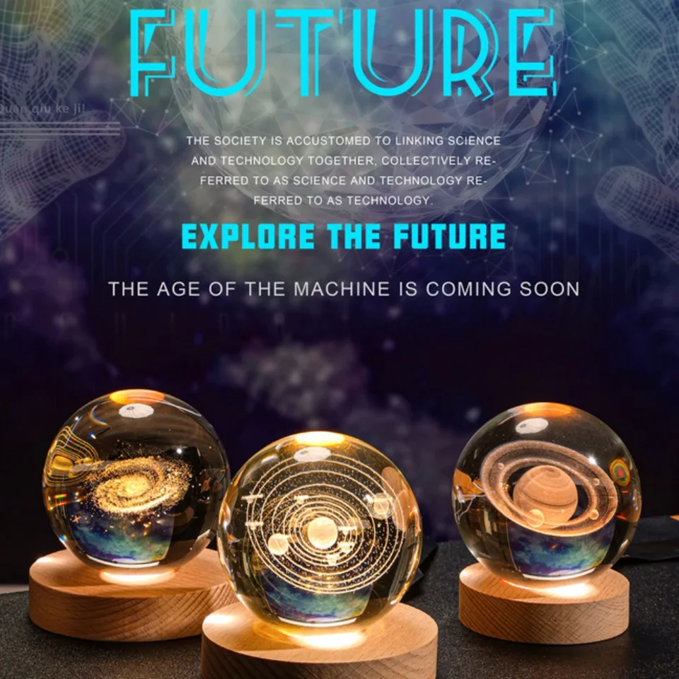 3D krištáľové svetlá žiariace žiariace planéta planéta galaxie nočné svetlo Crystal Ball Night Lights Nočné svetlo Light Light Domáce dekorácie vianočný darček