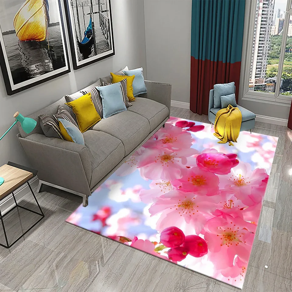 3D krásne broskyňové kvety koberec kreatívne biele ružové kvetry kvetiny kuchyňa Kúpeľňa Anti-Slip Mat Obývacia izba Spálňa dekorácie