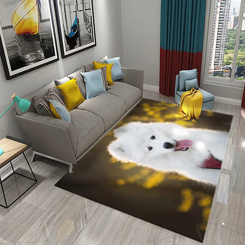3D krásne samoyed psie koberec biele roztomilé zvieratá Oblasť koberec pre obývaciu izbu Spálňa kuchyňa Vstup