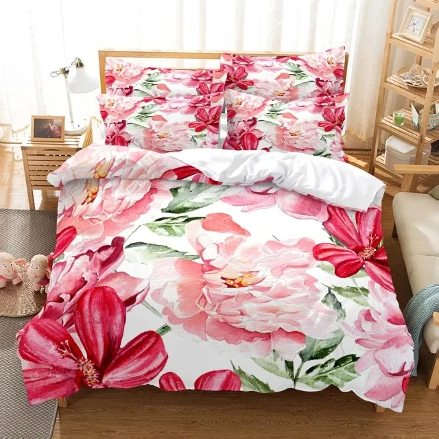 3D kvetina Valentín Svadobná sada sada Luxusné ružové srdce Láska krupina obliečky Queen Twin Size vankúš 3 PCS Custom