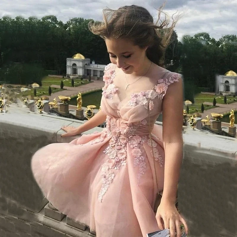 3D kvetiny Homecoming šaty Ženy Koktail šaty tylle girl ples šaty večer elegantné promócie šaty Vestidos de gradución