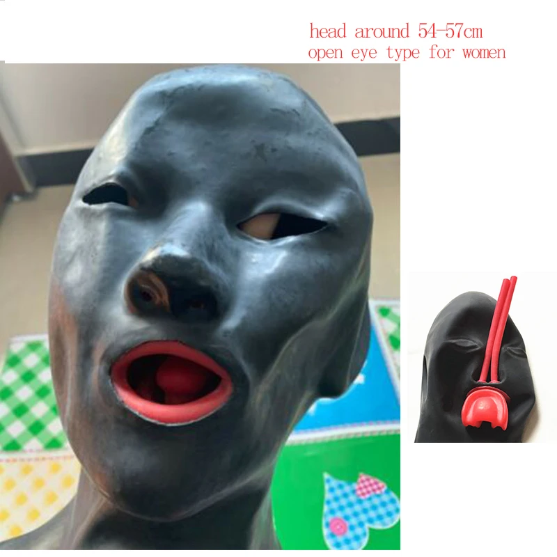 3D latexová kapucňa Gumová maska ​​zatvorené oči fetiš s zadným zipsom červeným ústí zákrok Plužba puzdra Long nos pre mužov